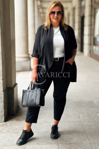 LENI Narzutka Damska Luźna mit Taschen | Schwarz