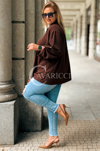 VITTORIA Koszula Oversize Schokolade – Langarm mit Kragen