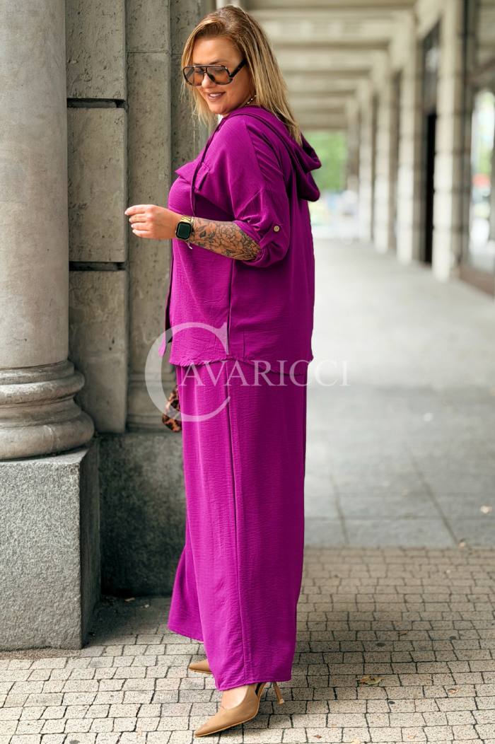 LORELI Komplet z Kapturem – Purpurowy Zestaw Bluza+Spodnie