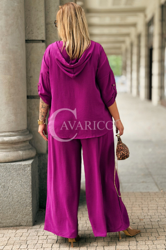 LORELI Komplet z Kapturem – Purpurowy Zestaw Bluza+Spodnie