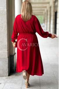 Sukienka GRETA Plus Size Wino – Złote Guziki Midi