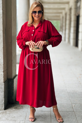 Sukienka GRETA Plus Size Wino – Złote Guziki Midi