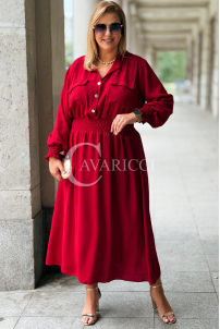 Sukienka GRETA Plus Size Wino – Złote Guziki Midi