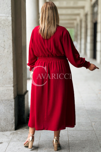 Sukienka GRETA Plus Size Wino – Złote Guziki Midi