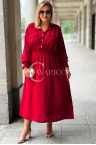 Kleid GRETA Hemdkleid Goldene Knöpfe mit langen Ärmeln und breitem Gummizug in Weinrot