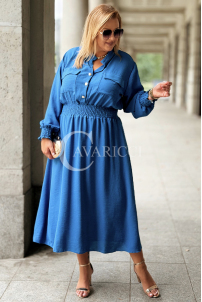Sukienka GRETA Plus Size Chabrowa – Złote Guziki Midi