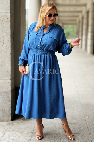 Sukienka GRETA Plus Size Chabrowa – Złote Guziki Midi