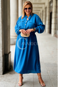 Sukienka GRETA Plus Size Chabrowa – Złote Guziki Midi