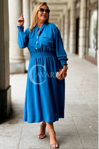 Sukienka GRETA Plus Size Chabrowa – Złote Guziki Midi