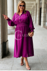 Kleid GRETA Hemdblusenkleid Goldene Knöpfe mit Langen Ärmeln und Breitem Gummizug in Purpurfarbe