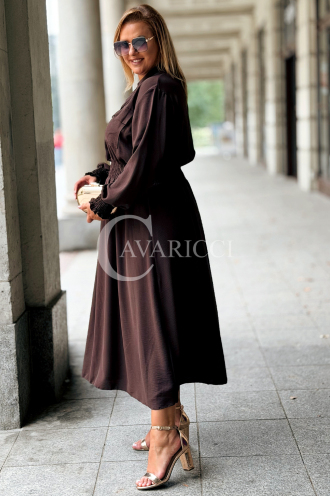Sukienka GRETA Plus Size Złote Guziki Czekoladowa Midi