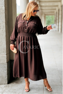 Sukienka GRETA Plus Size Złote Guziki Czekoladowa Midi