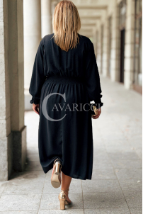 Schwarzes Plus-Size-Kleid GRETA mit Goldknöpfen | Midi