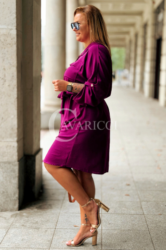 CLARA Szmizjerka Plus Size z Wiązaniem – Purpura