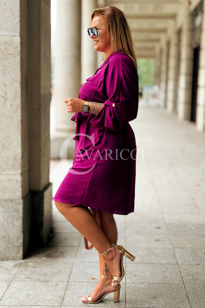CLARA Szmizjerka Plus Size z Wiązaniem – Purpura