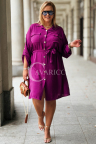 CLARA Lockere Hemdbluse mit Bindung und abnehmbarem Ärmel Farbe Lila