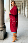 JOSEFINE Langer Mantel Überwurf Strickjacke Lockere Passform mit Taschen in Weinrot