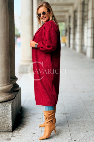 JOSEFINE Langer Cardigan-Mantel in Weinrot mit Taschen