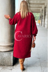 JOSEFINE Langer Cardigan-Mantel in Weinrot mit Taschen