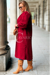 JOSEFINE Langer Cardigan-Mantel in Weinrot mit Taschen