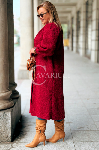 JOSEFINE Langer Cardigan-Mantel in Weinrot mit Taschen