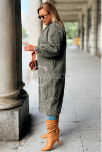 JOSEFINE Langer Cardigan-Mantel in Khaki mit Taschen