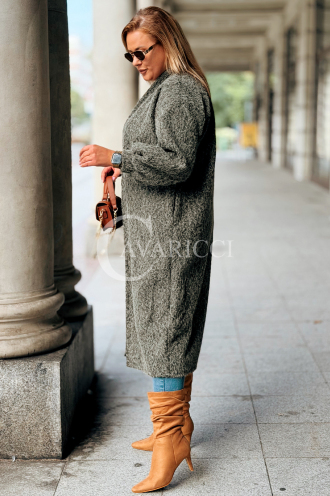 JOSEFINE Langer Cardigan-Mantel in Khaki mit Taschen