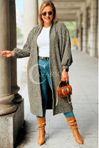 JOSEFINE Langer Cardigan-Mantel in Khaki mit Taschen