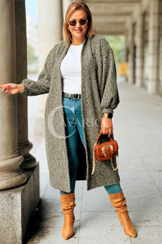 JOSEFINE Langer Cardigan-Mantel in Khaki mit Taschen