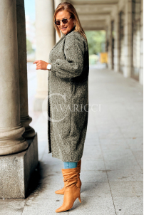 JOSEFINE Langer Cardigan-Mantel in Khaki mit Taschen