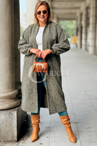 JOSEFINE Langer Cardigan-Mantel in Khaki mit Taschen