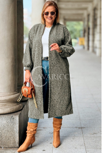 JOSEFINE Langer Cardigan-Mantel in Khaki mit Taschen