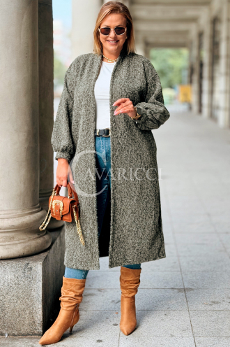 JOSEFINE Langer Cardigan-Mantel in Khaki mit Taschen