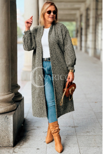 JOSEFINE Langer Cardigan-Mantel in Khaki mit Taschen