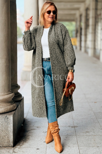 JOSEFINE Langer Cardigan-Mantel in Khaki mit Taschen