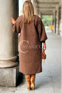 JOSEFINE Langer Cardigan-Mantel Locker mit Taschen Schokolade