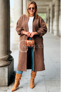 JOSEFINE Langer Cardigan-Mantel Locker mit Taschen Schokolade