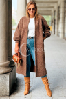 JOSEFINE Langer Mantel Überwurf Strickjacke Lockere Passform mit Taschen in Schokoladenbraun