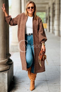 JOSEFINE Langer Cardigan-Mantel Locker mit Taschen Schokolade