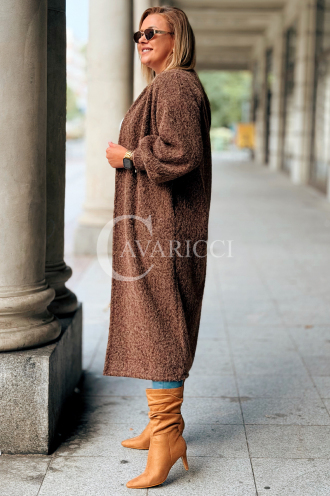 JOSEFINE Langer Cardigan-Mantel Locker mit Taschen Schokolade