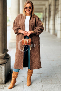 JOSEFINE Langer Cardigan-Mantel Locker mit Taschen Schokolade