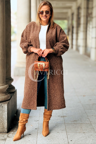 JOSEFINE Langer Cardigan-Mantel Locker mit Taschen Schokolade