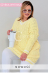 LUVINEVA - Stylowy sweter o długim fasonie z dekoltem w literę V i ozdobnym ściegiem w kolorze żółtym