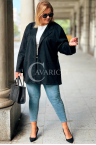 HEDDA Damen-Wildledermantel mit Taillenbindung und Taschen in Schwarz