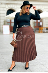 ANKE Langer Plisseerock mit Taschen Elegant Aus Velourleder in Schokoladenbraun