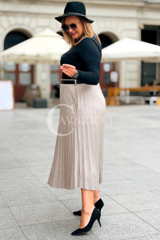 ANKE Lange Plisseerock mit Taschen – Elegantes Wildleder Fango