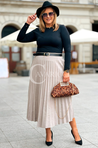 ANKE Lange Plisseerock mit Taschen – Elegantes Wildleder Fango