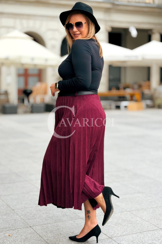ANKE Lange Plisseerock mit Taschen Elegantes Wildleder Bordeaux