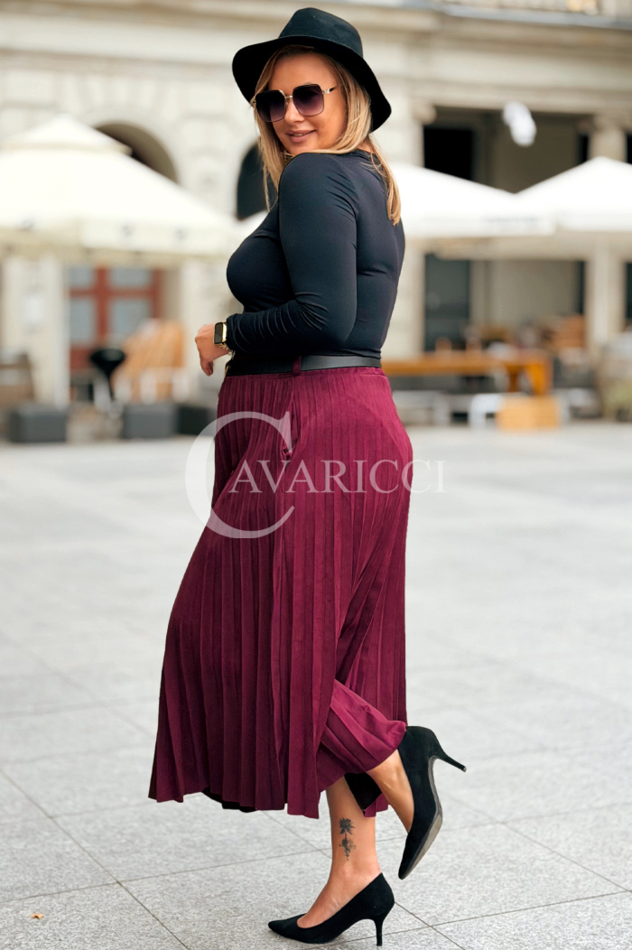 ANKE Lange Plisseerock mit Taschen Elegantes Wildleder Bordeaux
