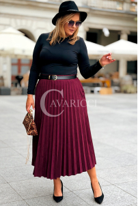 ANKE Lange Plisseerock mit Taschen Elegantes Wildleder Bordeaux